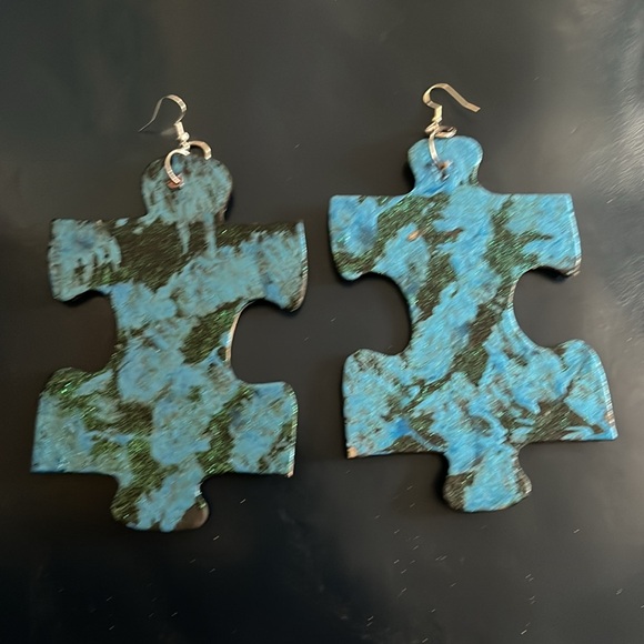 Blue & Black Puzzle Earrings - Picture 8 of 16